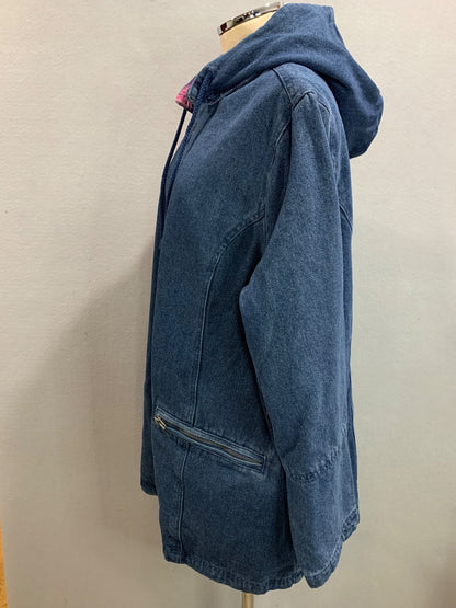 Size 1X (22/24) Woman Within Zip Up Flannel Lined Hooded Denim Coat New
