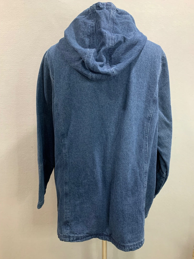 Size 1X (22/24) Woman Within Zip Up Flannel Lined Hooded Denim Coat New