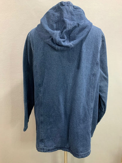 Size 1X (22/24) Woman Within Zip Up Flannel Lined Hooded Denim Coat New