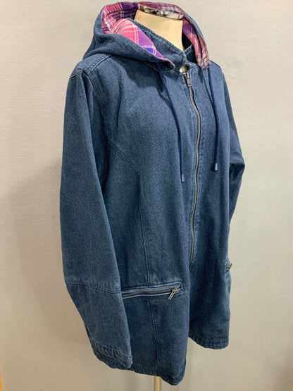Size 1X (22/24) Woman Within Zip Up Flannel Lined Hooded Denim Coat New