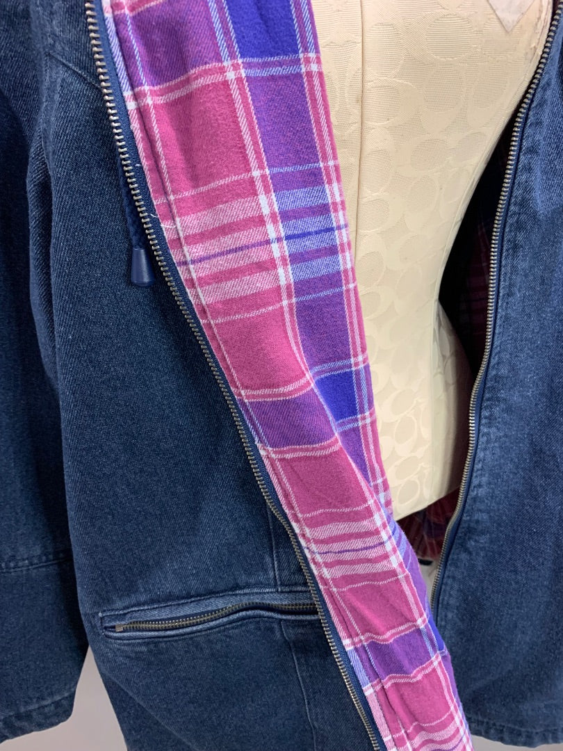 Size 1X (22/24) Woman Within Zip Up Flannel Lined Hooded Denim Coat New
