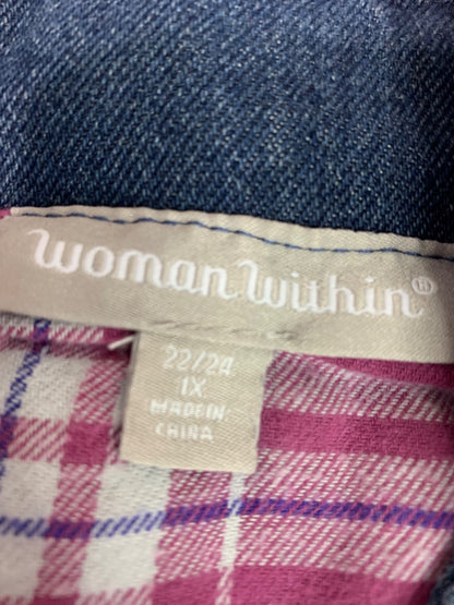 Size 1X (22/24) Woman Within Zip Up Flannel Lined Hooded Denim Coat New