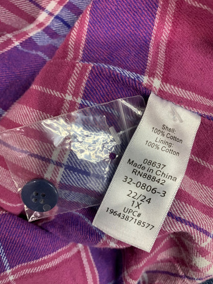 Size 1X (22/24) Woman Within Zip Up Flannel Lined Hooded Denim Coat New