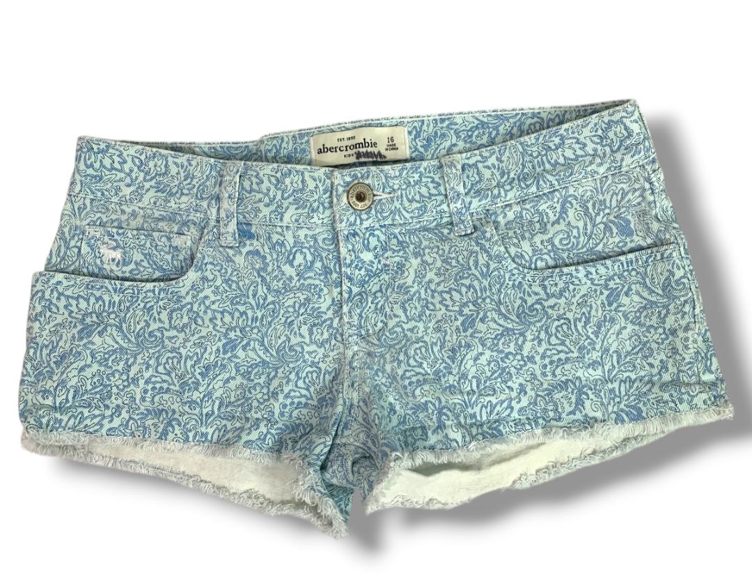 Size 16 Abercrombie Kids Girls Print Jean Shorts Light Wash Denim Raw Hem