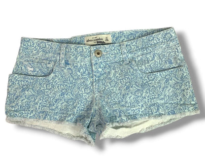 Size 16 Abercrombie Kids Girls Print Jean Shorts Light Wash Denim Raw Hem