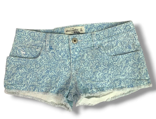 Size 16 Abercrombie Kids Girls Print Jean Shorts Light Wash Denim Raw Hem