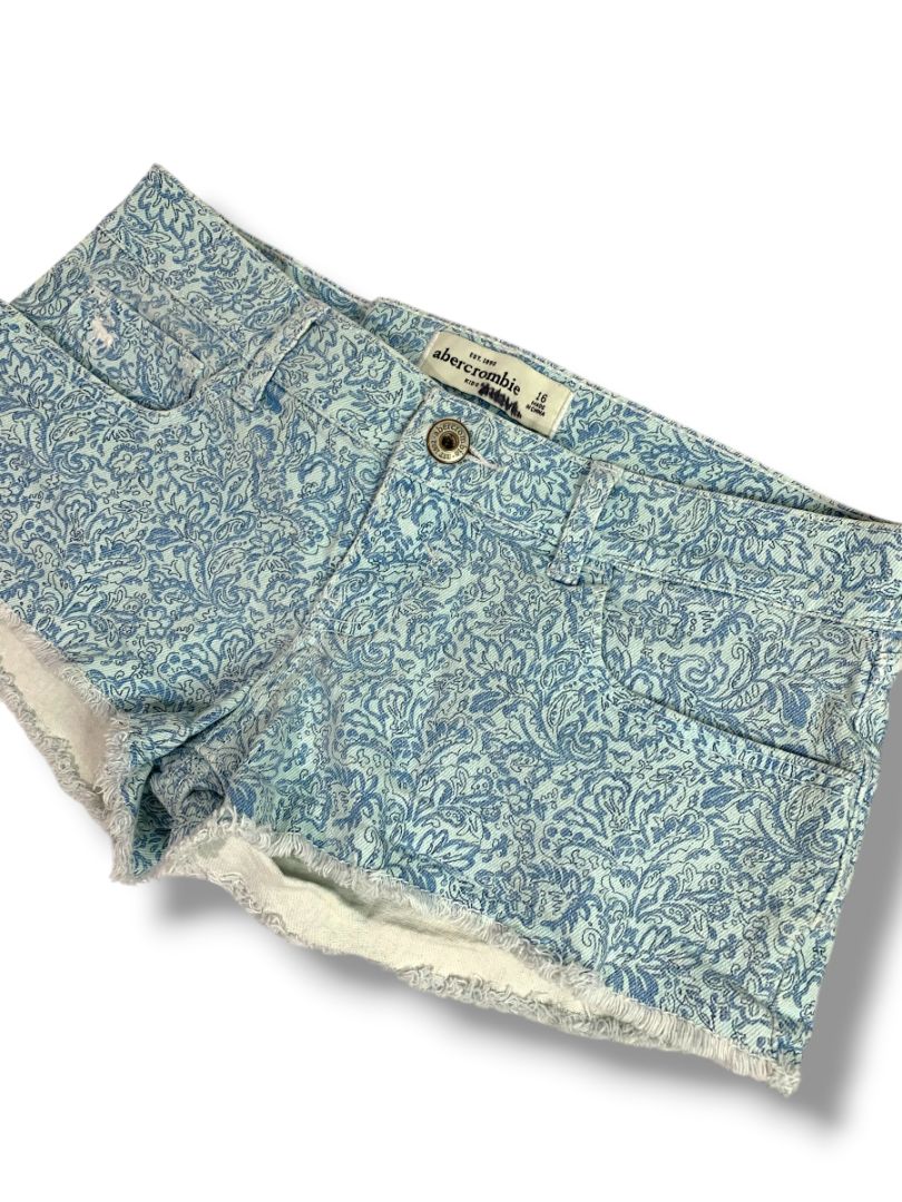 Size 16 Abercrombie Kids Girls Print Jean Shorts Light Wash Denim Raw Hem
