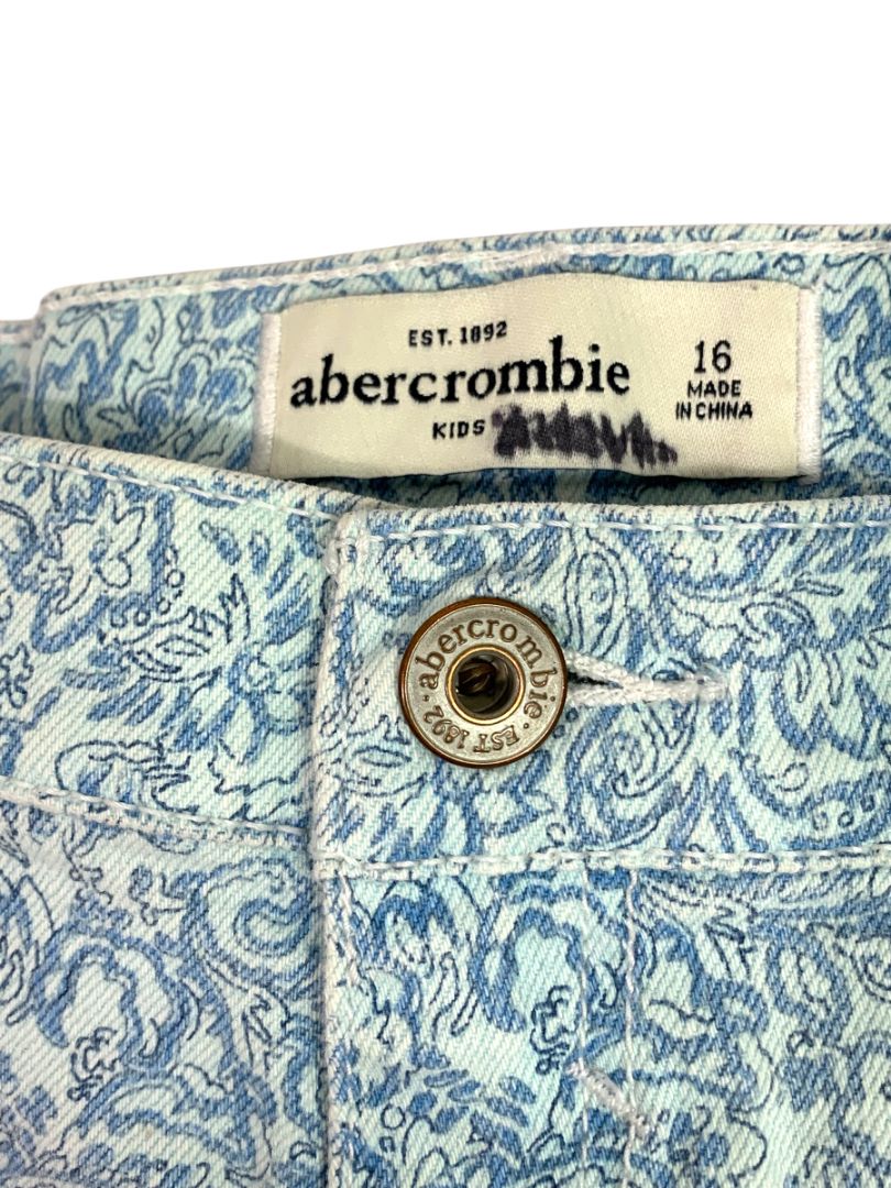 Size 16 Abercrombie Kids Girls Print Jean Shorts Light Wash Denim Raw Hem