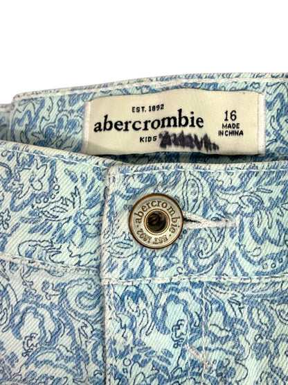 Size 16 Abercrombie Kids Girls Print Jean Shorts Light Wash Denim Raw Hem
