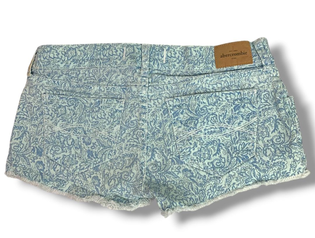 Size 16 Abercrombie Kids Girls Print Jean Shorts Light Wash Denim Raw Hem