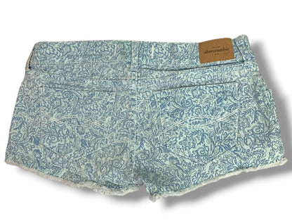 Size 16 Abercrombie Kids Girls Print Jean Shorts Light Wash Denim Raw Hem
