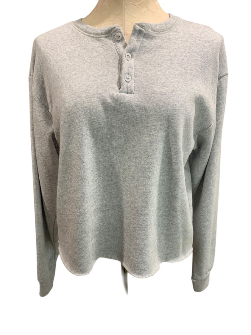 One Size Brandy Melville Womens Gray Henley Sweatshirt Fleece Lined