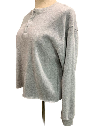 One Size Brandy Melville Womens Gray Henley Sweatshirt Fleece Lined