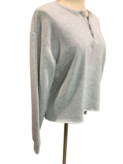 One Size Brandy Melville Womens Gray Henley Sweatshirt Fleece Lined