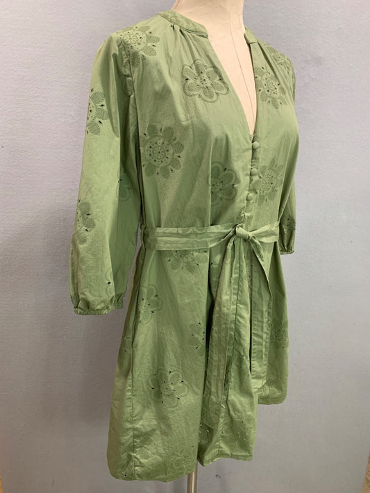 Medium Cynthia Rowley Sage Green Eyelet Poplin Cotton Belted Dress