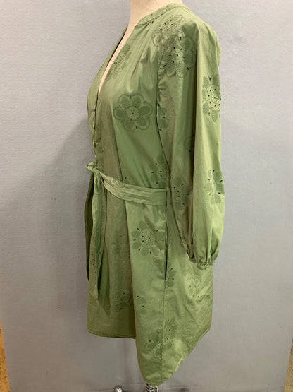 Medium Cynthia Rowley Sage Green Eyelet Poplin Cotton Belted Dress