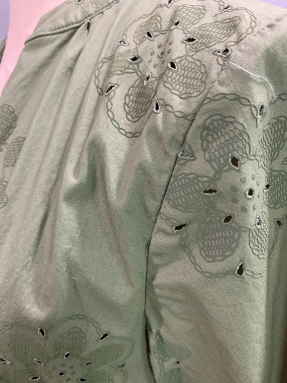 Medium Cynthia Rowley Sage Green Eyelet Poplin Cotton Belted Dress