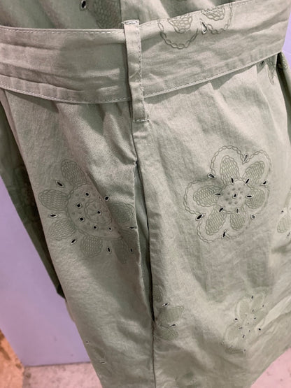 Medium Cynthia Rowley Sage Green Eyelet Poplin Cotton Belted Dress