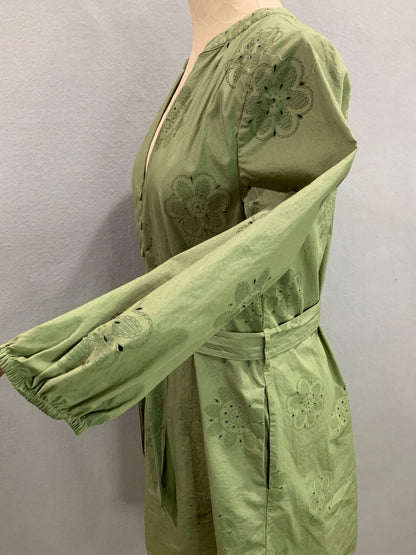 Medium Cynthia Rowley Sage Green Eyelet Poplin Cotton Belted Dress