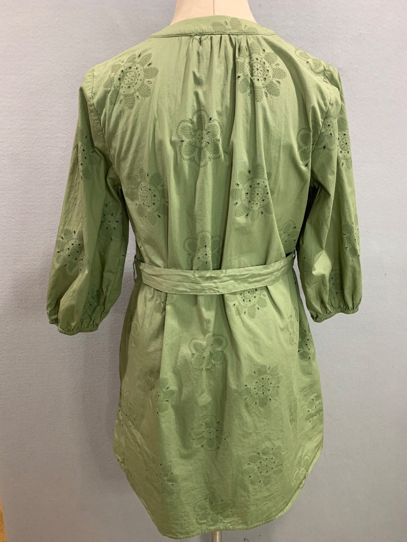 Medium Cynthia Rowley Sage Green Eyelet Poplin Cotton Belted Dress