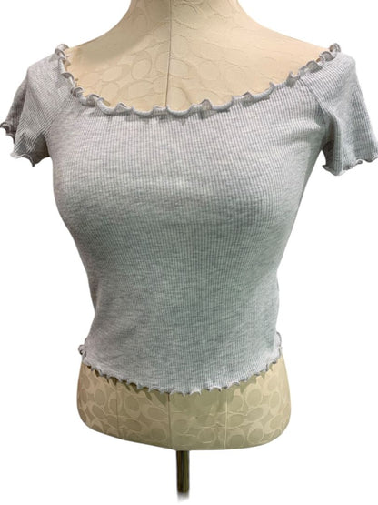 One Size Brandy Melville Womens Gray Ribbed Tshirt Off Shoulder Frill Trim