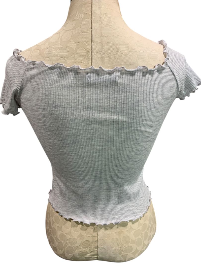 One Size Brandy Melville Womens Gray Ribbed Tshirt Off Shoulder Frill Trim
