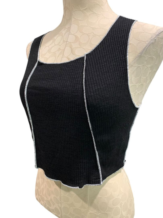 Size 10 Princess Polly Womens Black Contrast Stitch Ribbed Tank Top