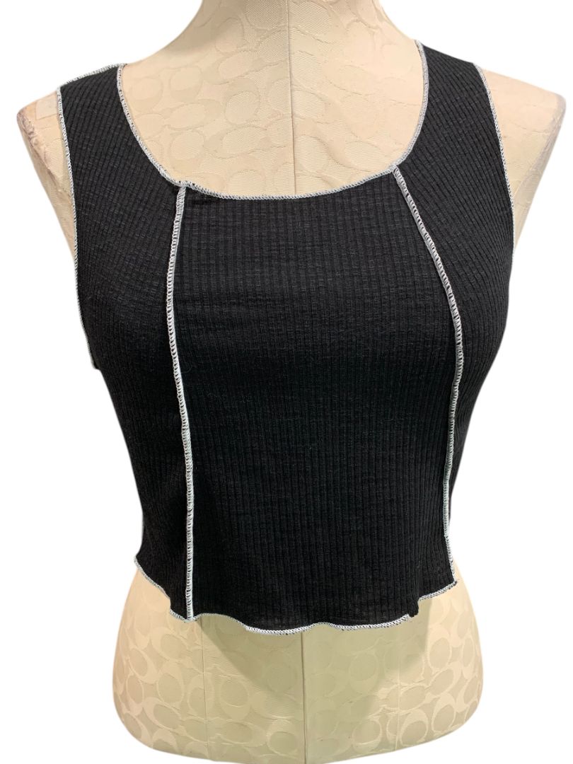 Size 10 Princess Polly Womens Black Contrast Stitch Ribbed Tank Top