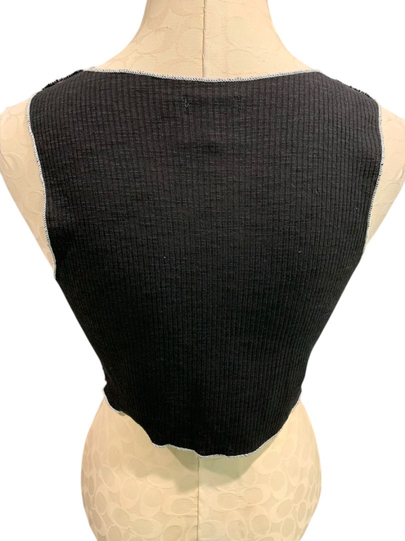 Size 10 Princess Polly Womens Black Contrast Stitch Ribbed Tank Top