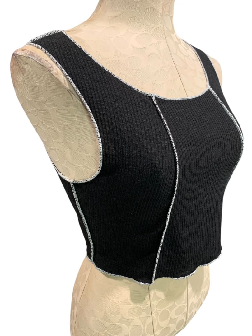 Size 10 Princess Polly Womens Black Contrast Stitch Ribbed Tank Top