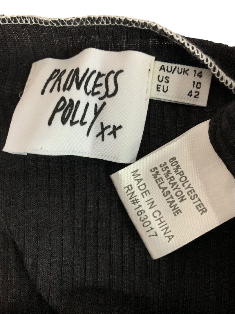 Size 10 Princess Polly Womens Black Contrast Stitch Ribbed Tank Top