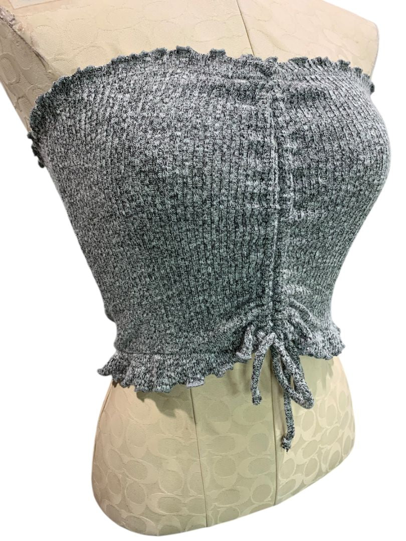 Medium Better Be Marled Sweater Knit Strapless Crop Tube Top Frill Trim