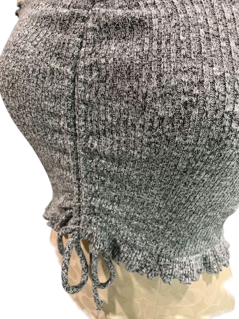 Medium Better Be Marled Sweater Knit Strapless Crop Tube Top Frill Trim
