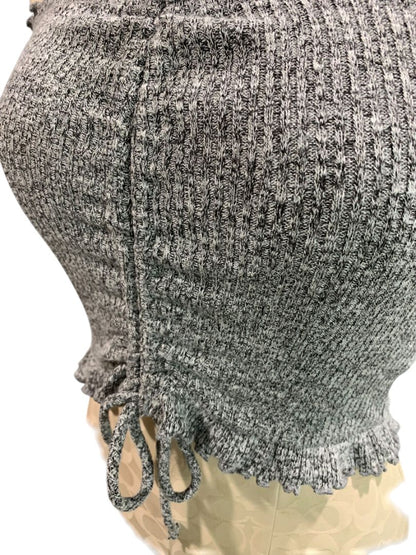 Medium Better Be Marled Sweater Knit Strapless Crop Tube Top Frill Trim