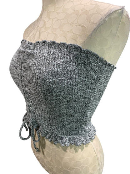 Medium Better Be Marled Sweater Knit Strapless Crop Tube Top Frill Trim