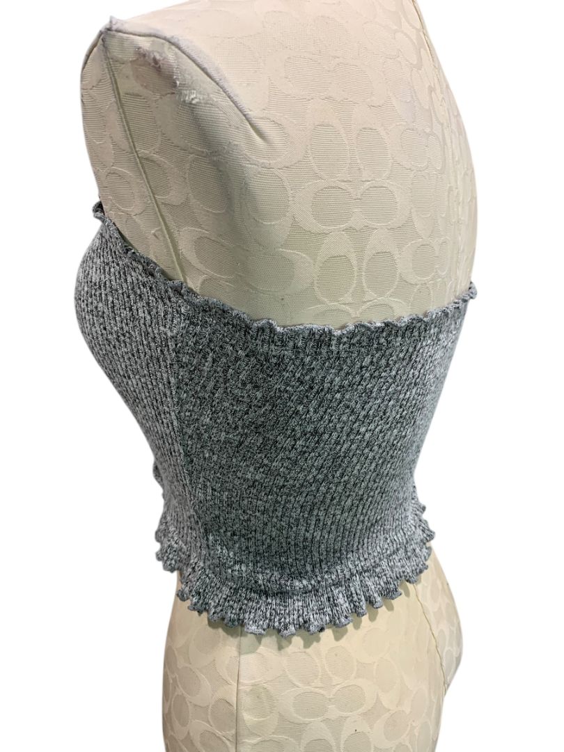 Medium Better Be Marled Sweater Knit Strapless Crop Tube Top Frill Trim