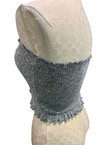 Medium Better Be Marled Sweater Knit Strapless Crop Tube Top Frill Trim