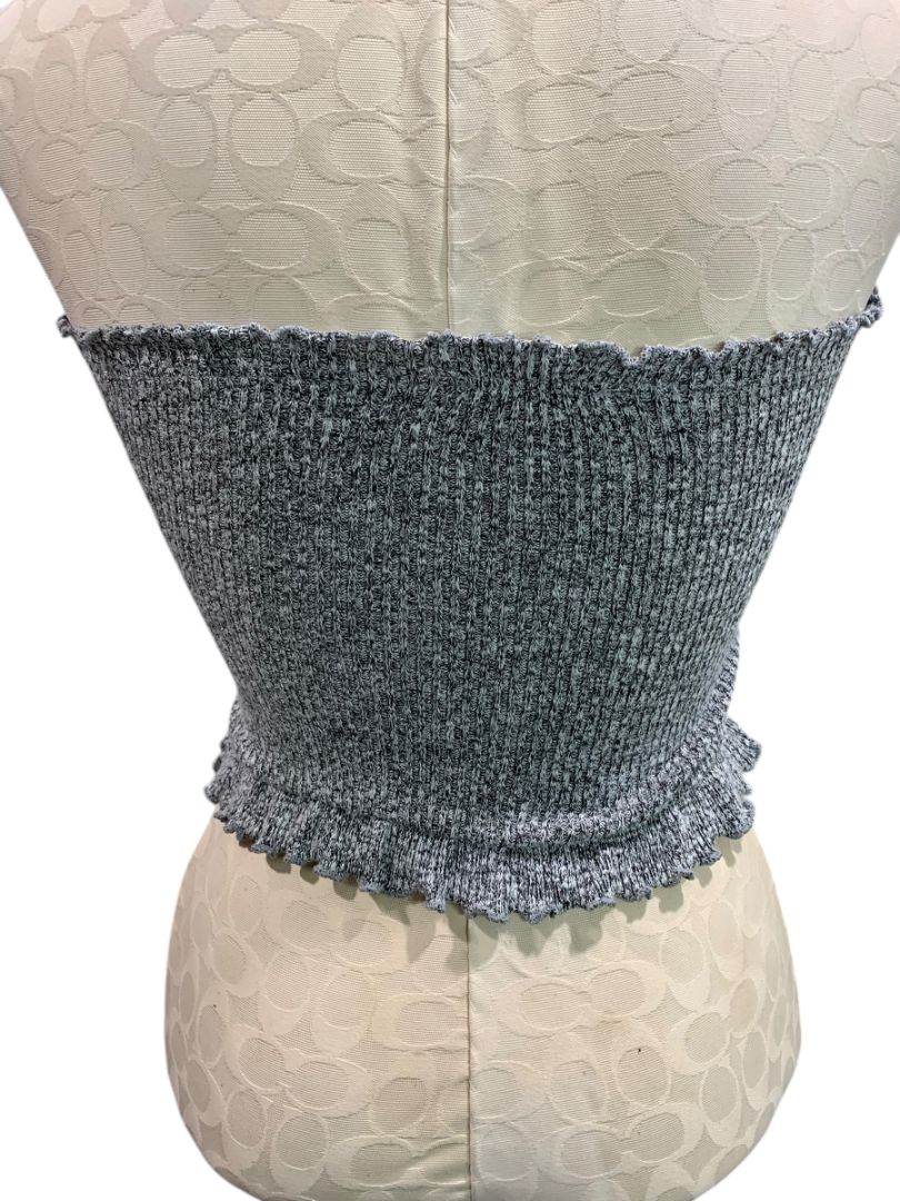 Medium Better Be Marled Sweater Knit Strapless Crop Tube Top Frill Trim