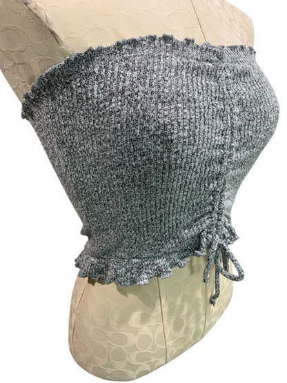 Medium Better Be Marled Sweater Knit Strapless Crop Tube Top Frill Trim