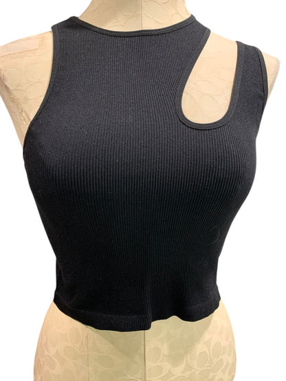 One Size Suzette Womens Black Tank Ribbed Crop Asymmetrical Cutout