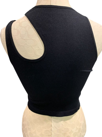 One Size Suzette Womens Black Tank Ribbed Crop Asymmetrical Cutout