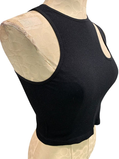One Size Suzette Womens Black Tank Ribbed Crop Asymmetrical Cutout