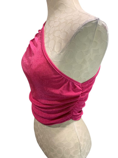 Large Hello Molly Womens One Shoulder Hot Pink Stretch Crop Shirt