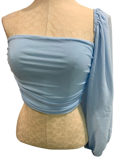 Large Hello Molly Womens One Sleeve Light Blue Cropped Shirt Strapless