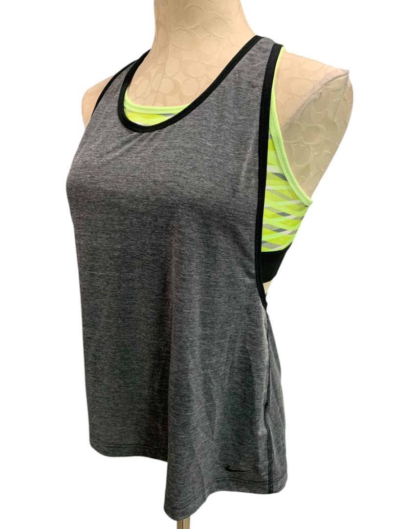 Medium Nike Dri Fit Womens Sports Bra Attached Tank Top Black Neon Green