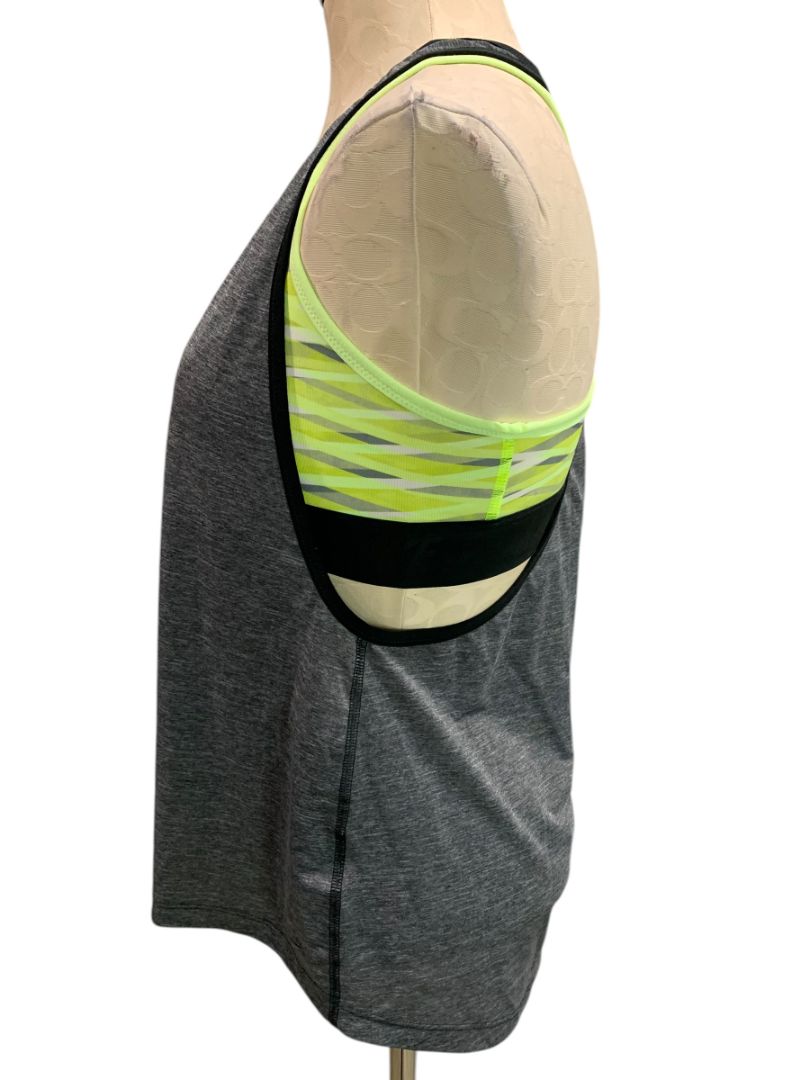 Medium Nike Dri Fit Womens Sports Bra Attached Tank Top Black Neon Green