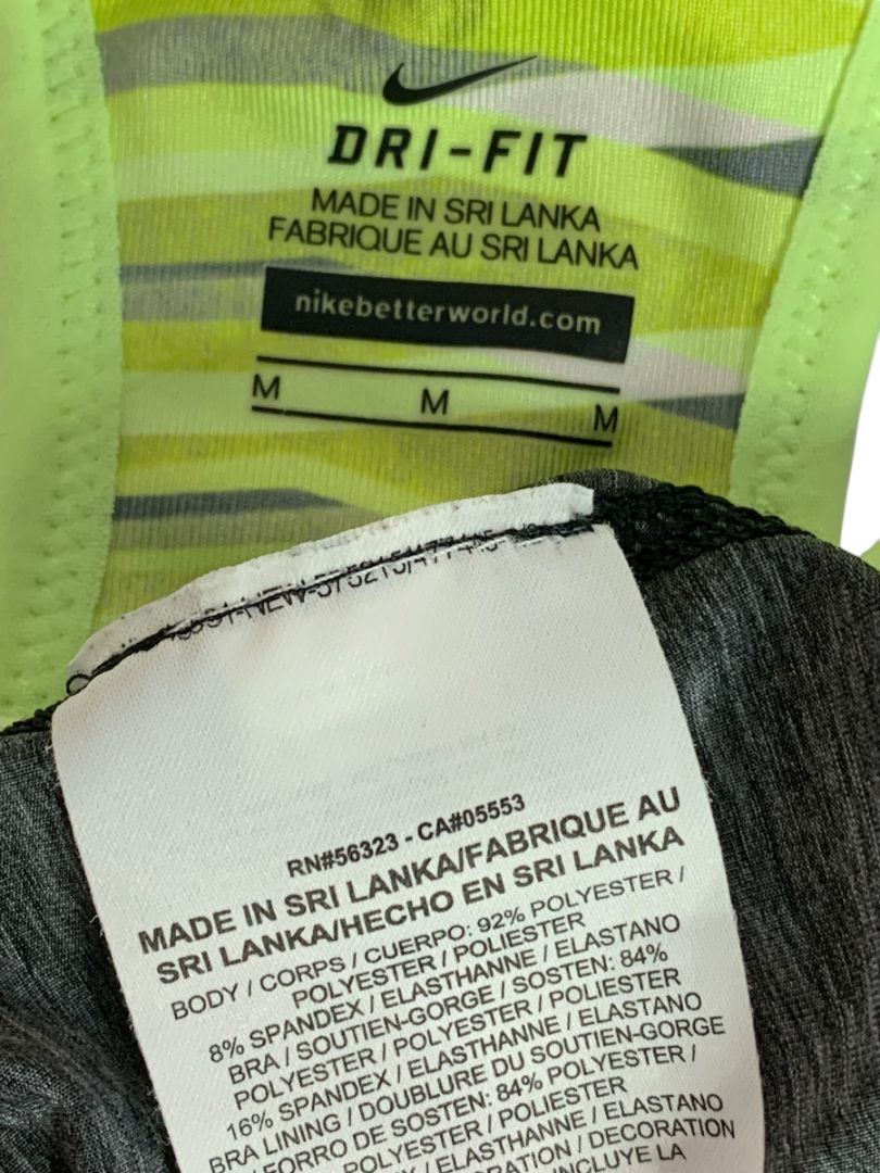 Medium Nike Dri Fit Womens Sports Bra Attached Tank Top Black Neon Green