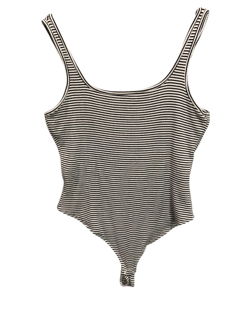 Large Garage Ribbed Knit Bodysuit Black White Sleeveless Stripe Snap Closure