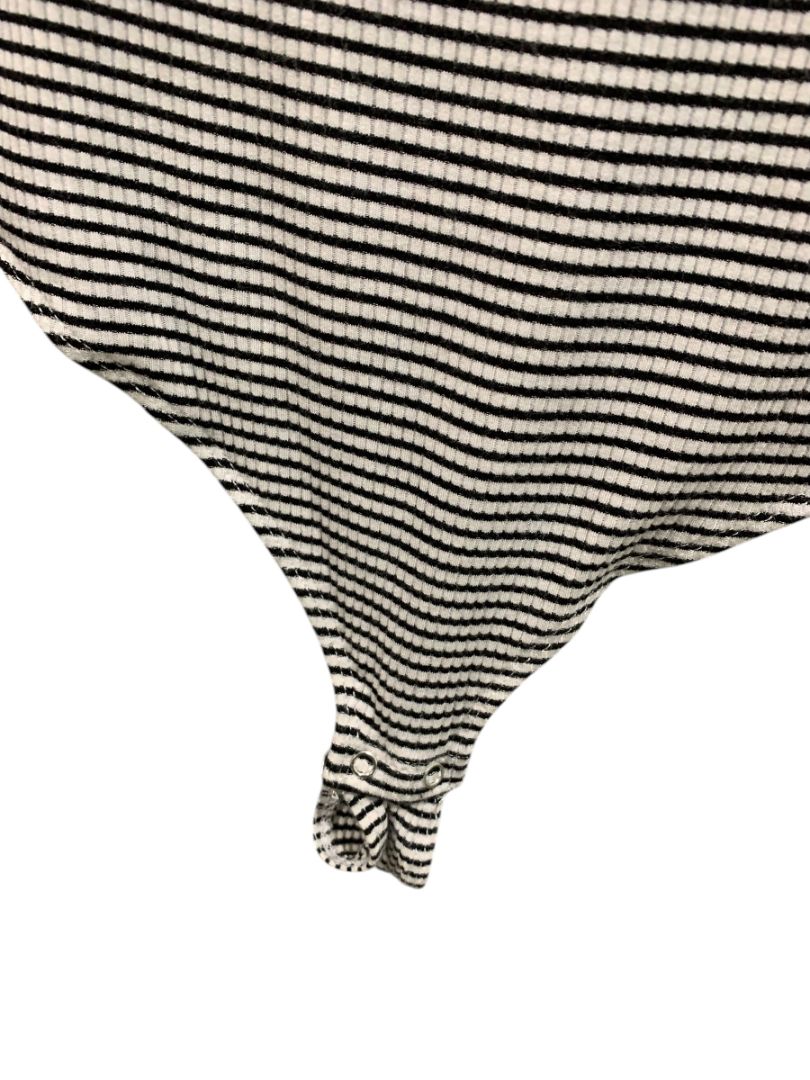 Large Garage Ribbed Knit Bodysuit Black White Sleeveless Stripe Snap Closure