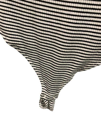 Large Garage Ribbed Knit Bodysuit Black White Sleeveless Stripe Snap Closure